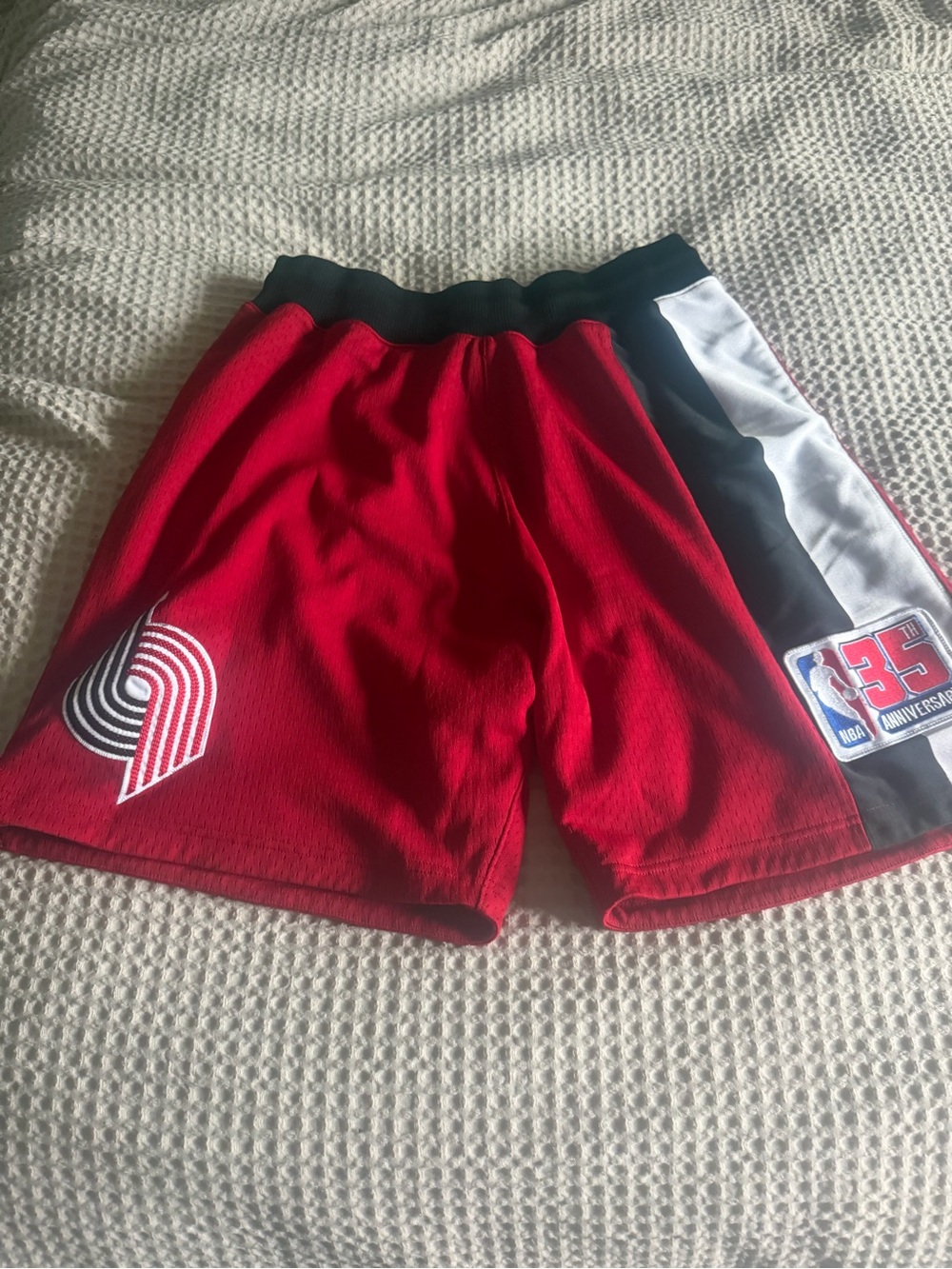 Mitchell & Ness Red Athletic Basketball Shorts with Black & White Side Panel